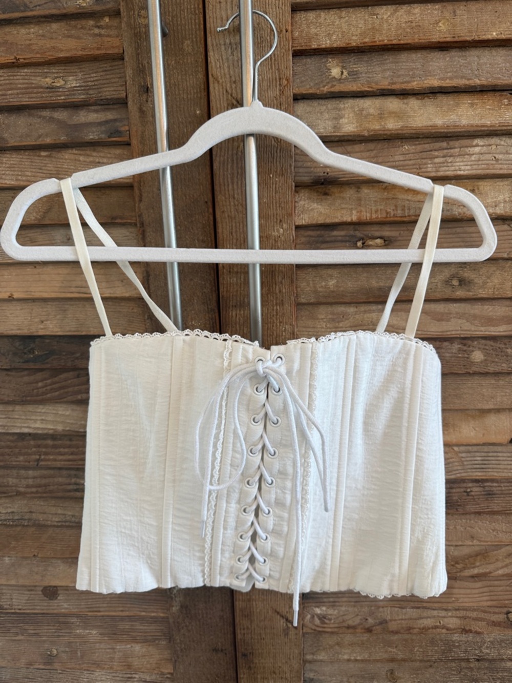 White Lace-Up Crop Top - Women's Corset Style